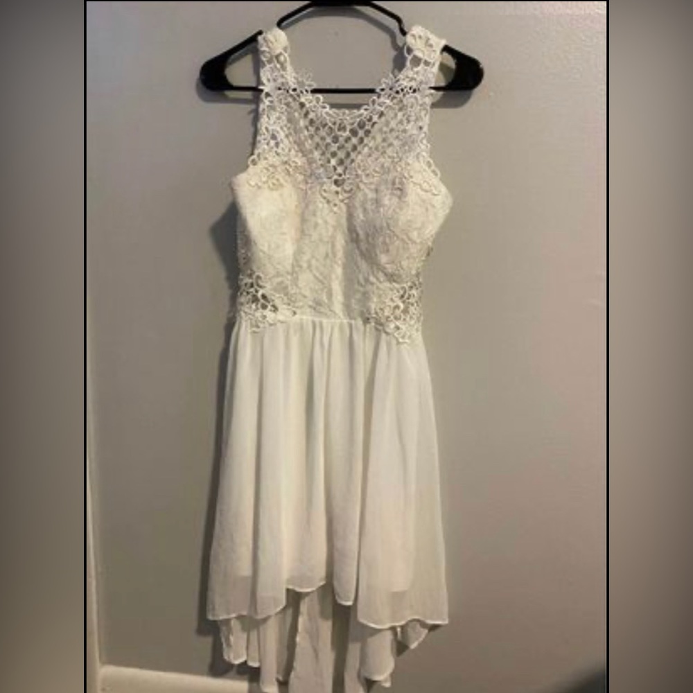 White lace top formal cocktail High low dress juniors 5